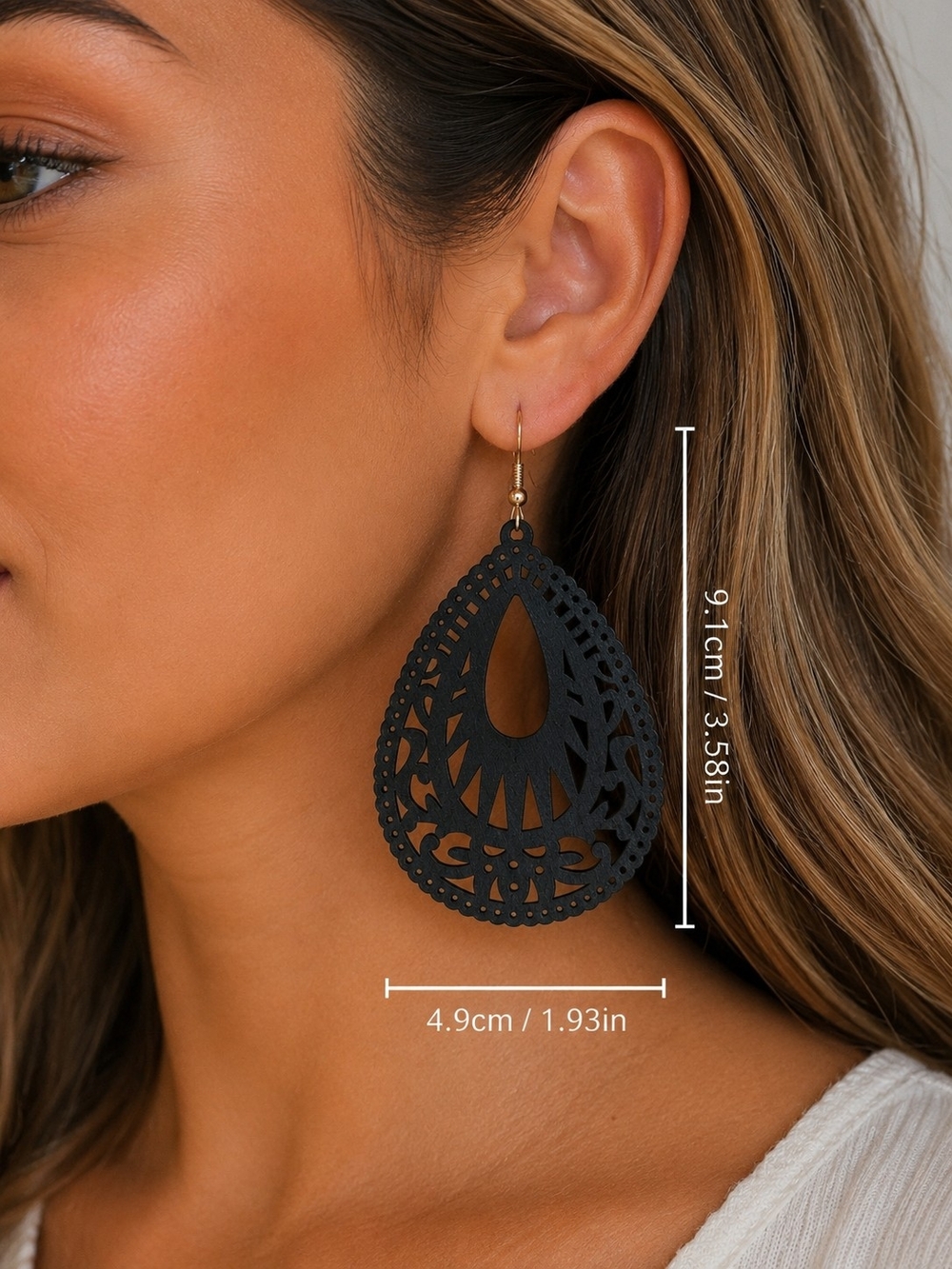 3 bundles for $25 Black Filigree Teardrop Drop Wooden Earrings New